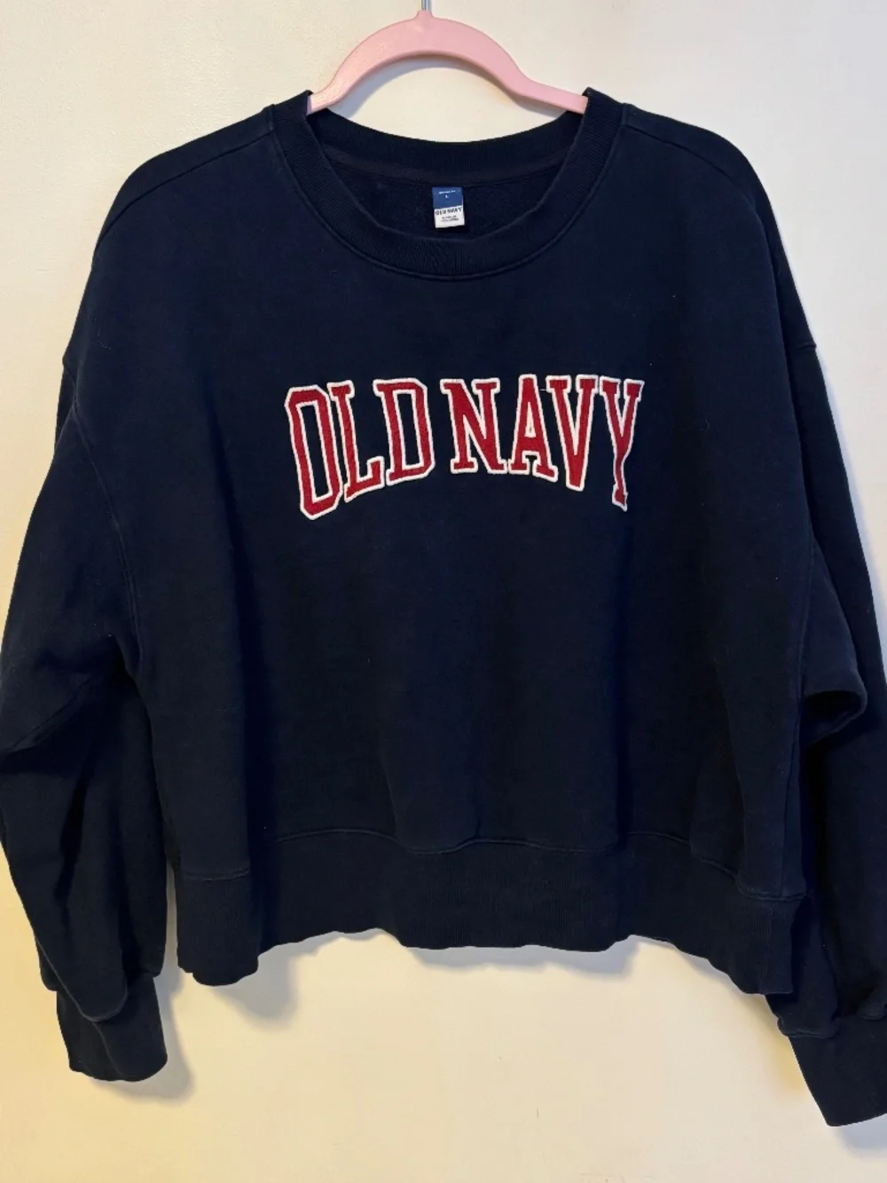 Old Navy Cotton Blend Crewneck Sweater Sweatshirt Navy Blue Red Kids Girls Large